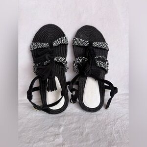 NWT Anthropologie fringed rope sandals size 7M  black and white